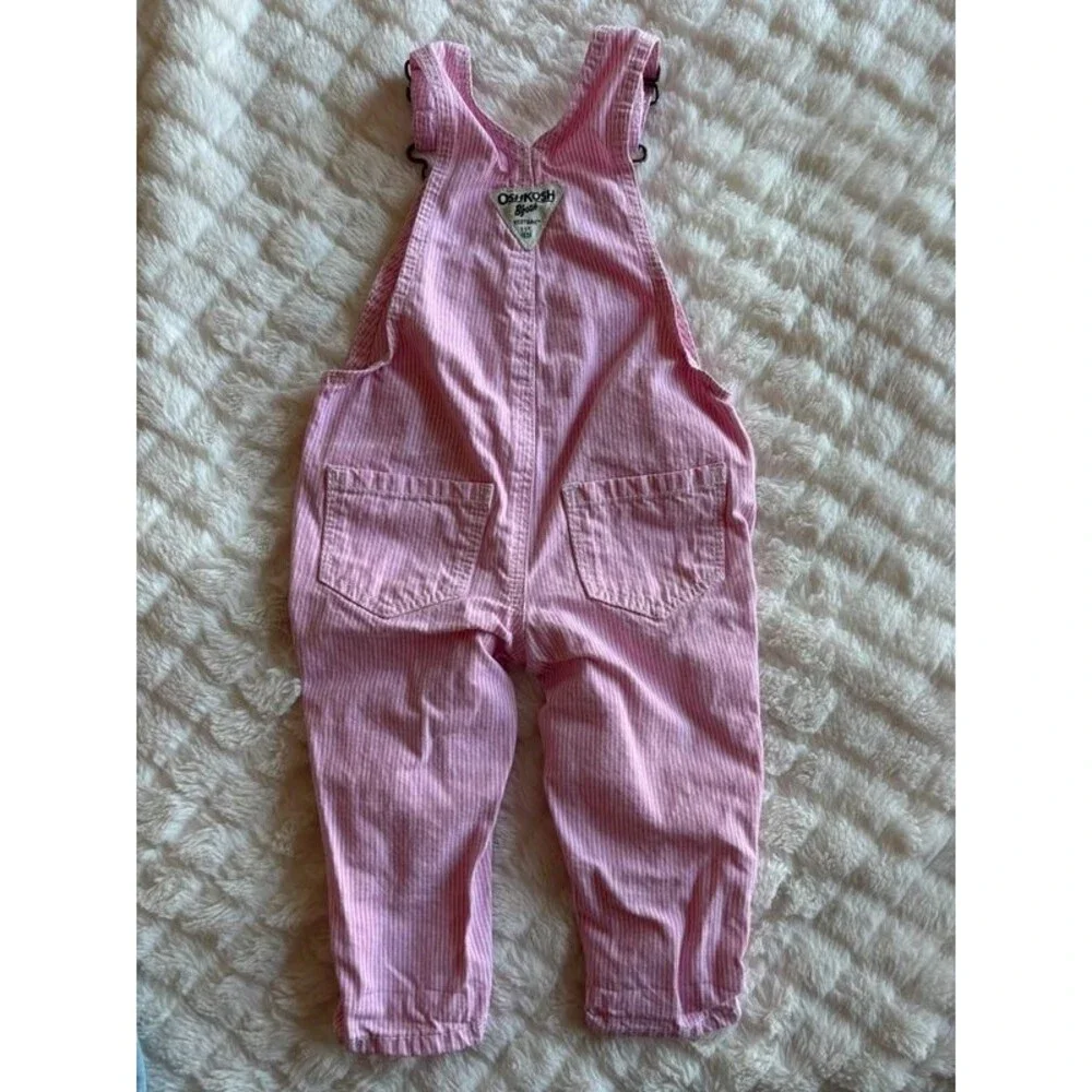 Vintage OshKosh B'gosh Pink Stripe Overalls Size 6M